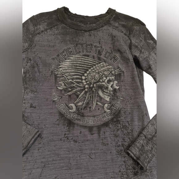 Affliction American Customs Oak Aged Reversible Thermal Med Indian Chief Scull - Picture 3 of 9